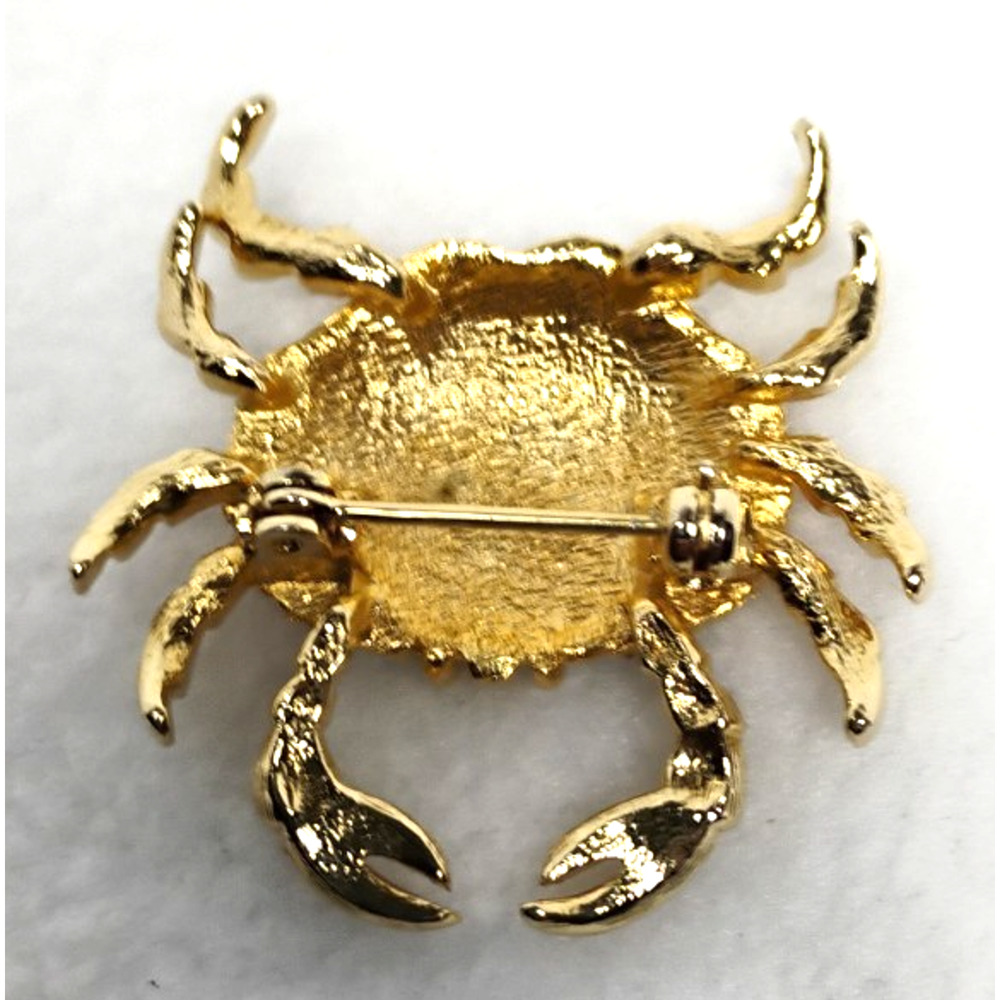 Gold Tone Figural Crab Brooch Pin Nautical Coastal Beach Textured Jewelry - Picture 3 of 12